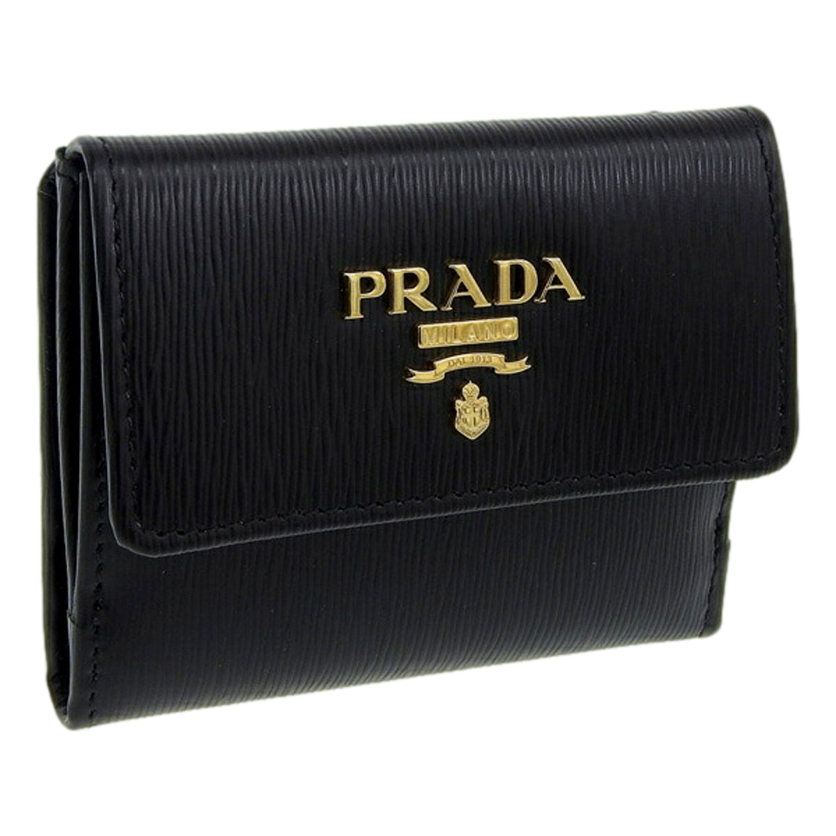 Prada Vitello Move Nero Black Trifold ID Holder Snap Wallet