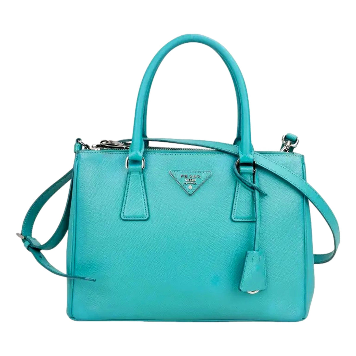 Prada Galleria Saffiano Lux Leather Small Tote Handbag Giada Teal