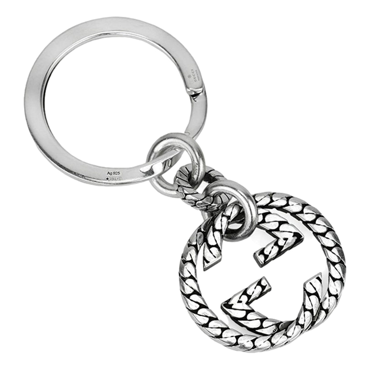 Gucci Signature GG Logo Sterling Silver Keychain Charm