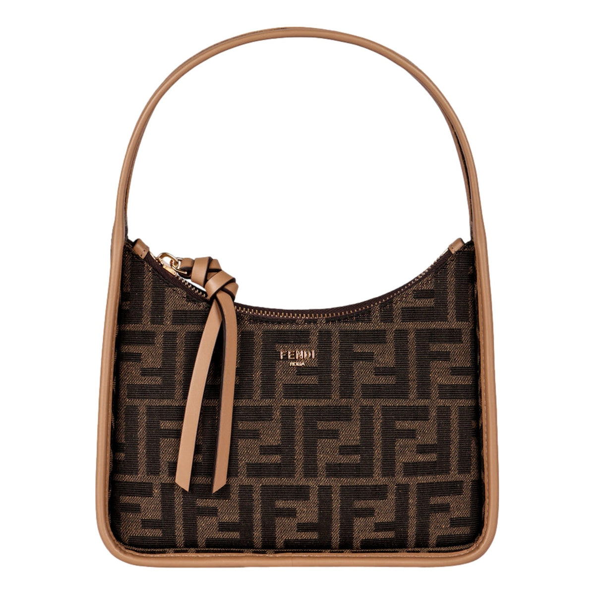Fendi Fendessence Zucca Brown Canvas Crescent Mini Shoulder Bag