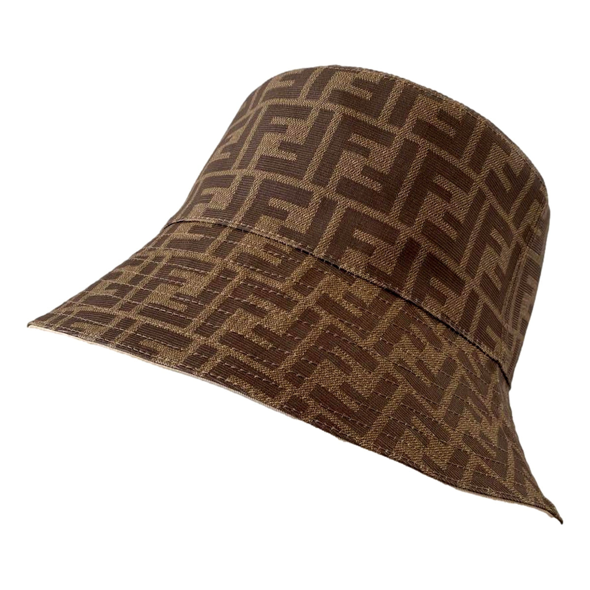Fendi Zucca Brown Woven Fabric Bucket Hat Large