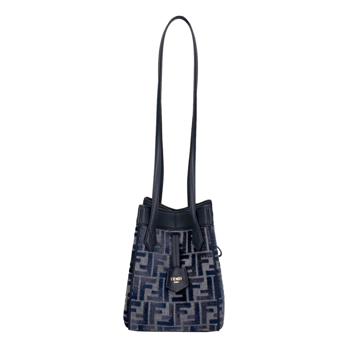 Fendi FF Origami Mini Sac Jacquard Canvas Leather Blue Handbag