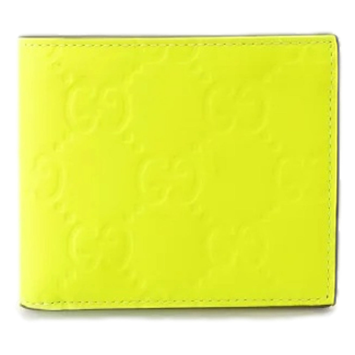 Gucci GG Leather Neon Yellow Rubber Effect Bifold Wallet