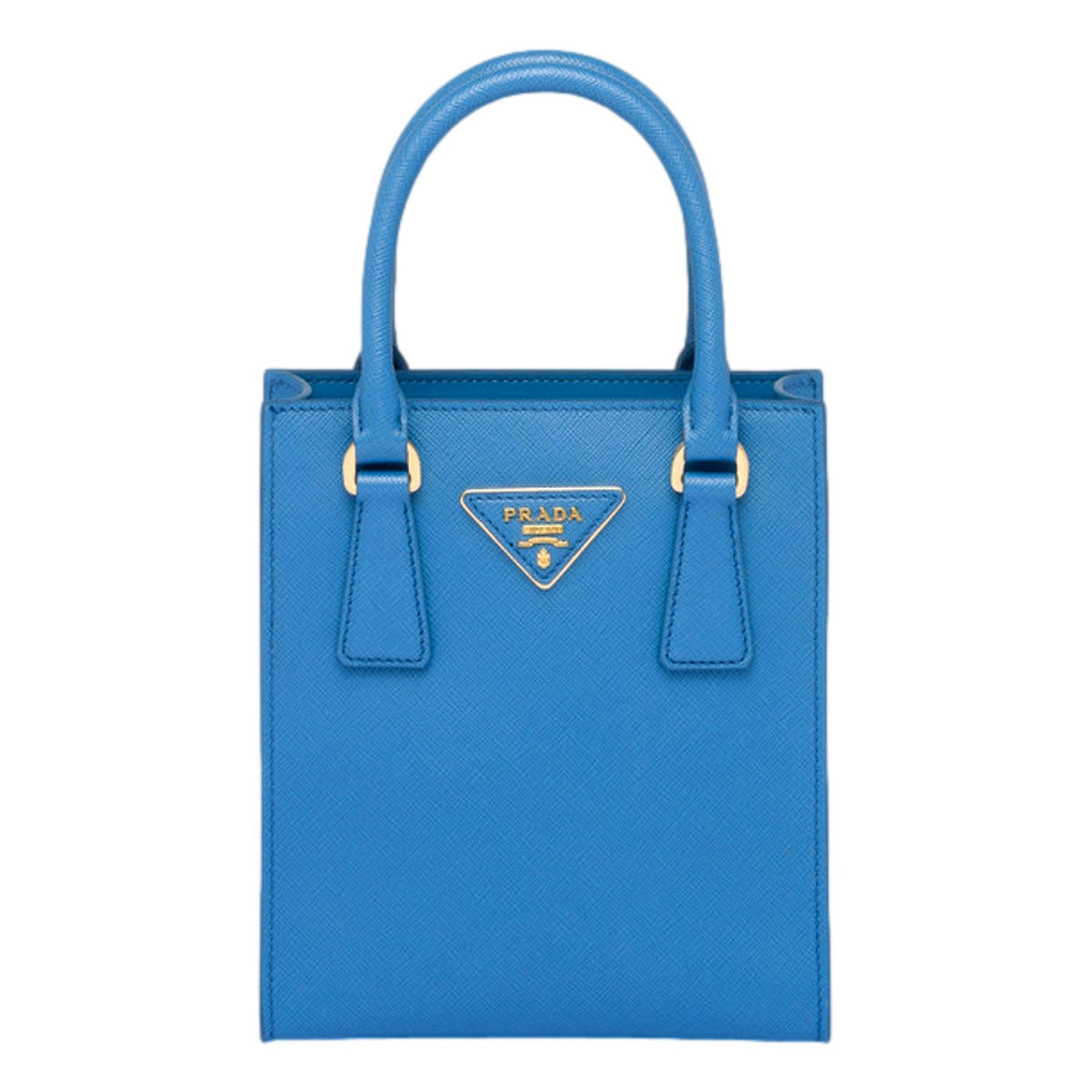 Prada Saffiano Leather Top Handle Mini Shopper Crossbody Bag Blue