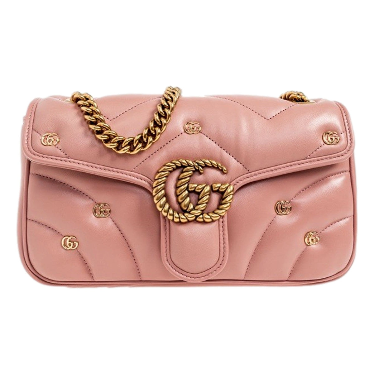 Gucci Marmont GG Embellished Pink Quilted Shoulder Bag