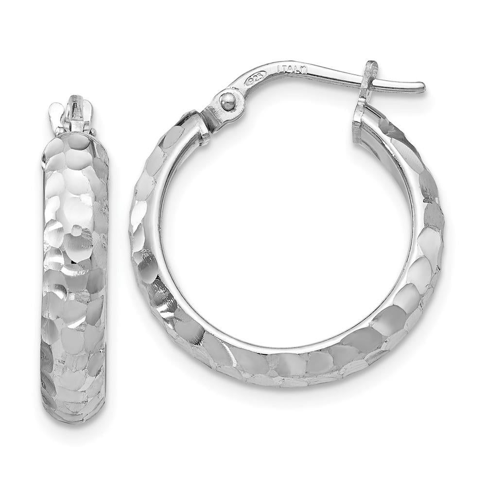 Distinctive Sterling Silver Radiant Essence Rhodium-plated Hinged Hoop Earrings