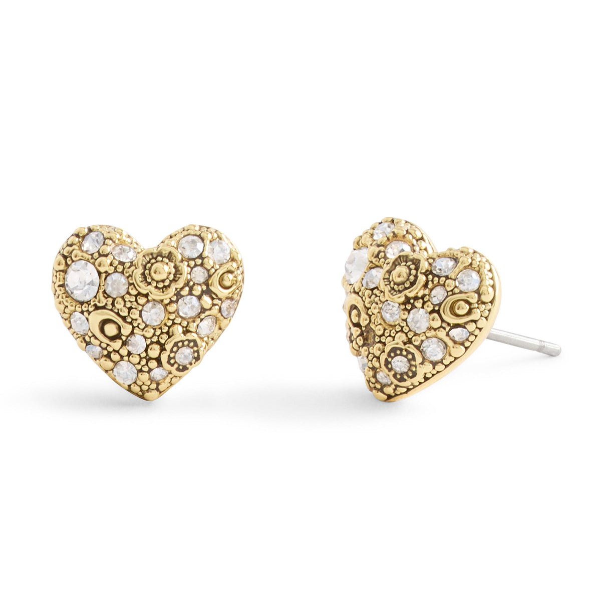 COACH Signature C Pav Heart Stud Earrings - Crystal