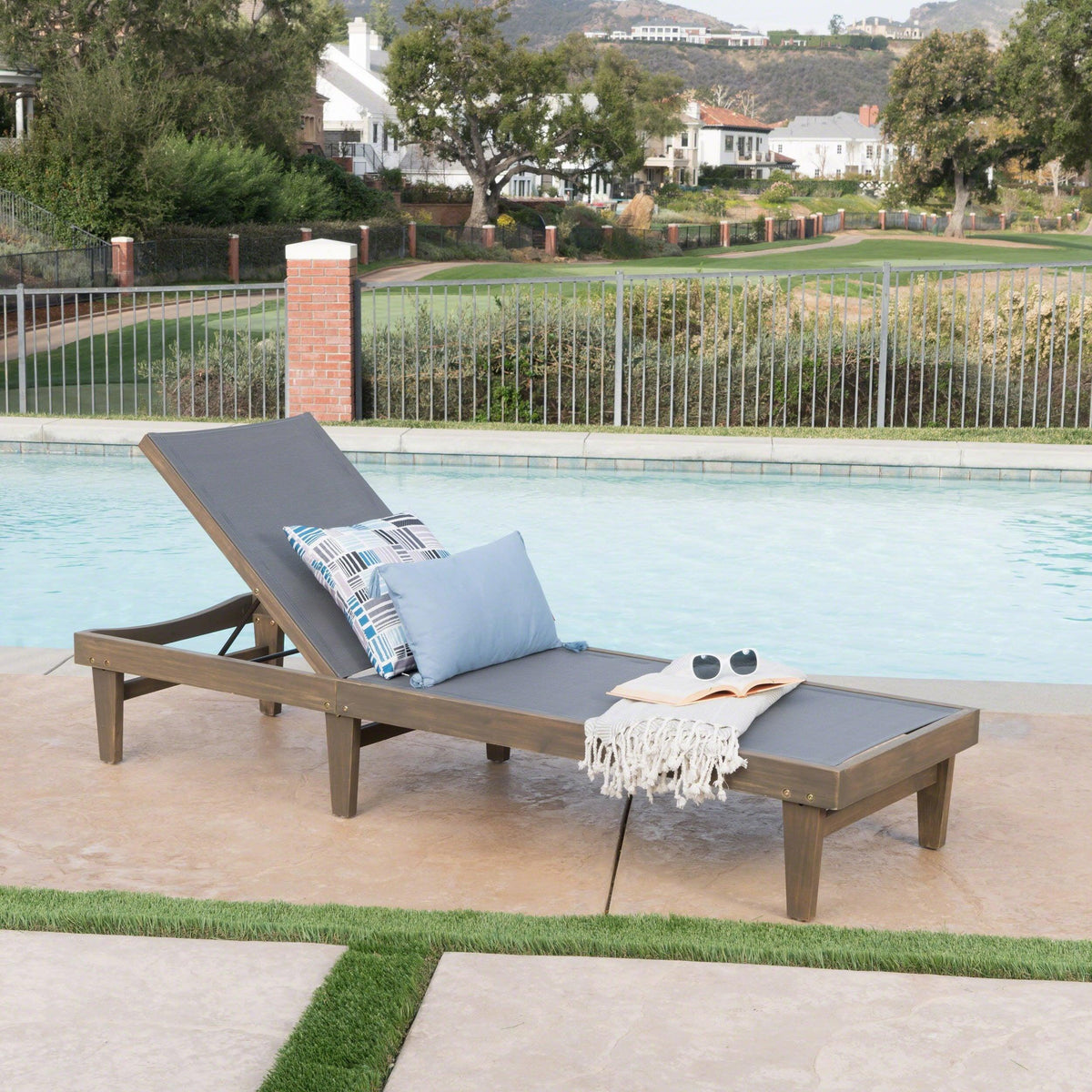 Stark Home Summerland Outdoor Mesh & Wood Chaise Lounge