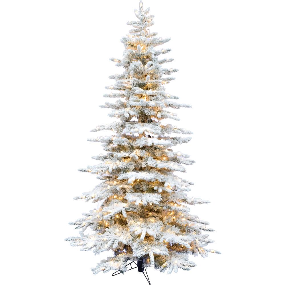 Fraser Hill 6.5-Ft. Flocked Pine Valley Christmas Tree with Warm White LED String Lighting