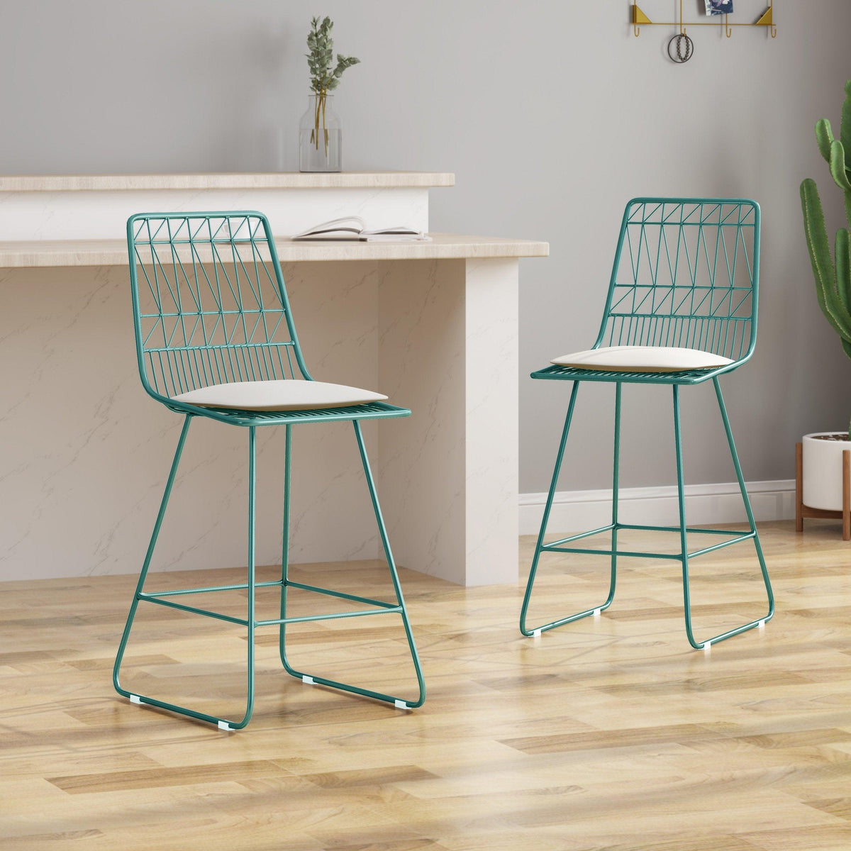 Stark Home Modern Geometric Iron Counter Stool Set (2)