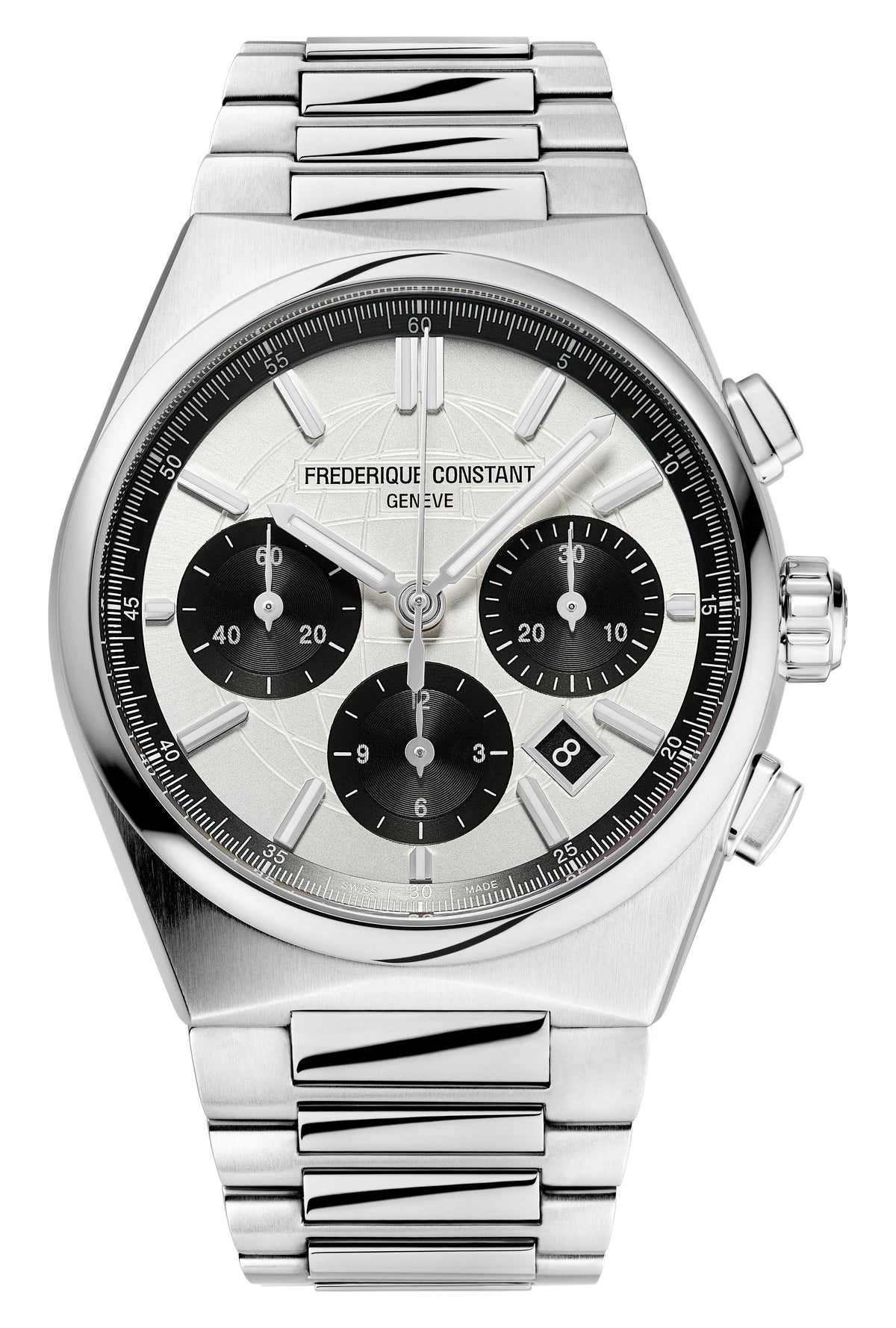 Men's Frederique Constant HIGHLIFE CHRONOGRAPH AUTOMATIC Stainless Steel Bracelet watch, Black dial