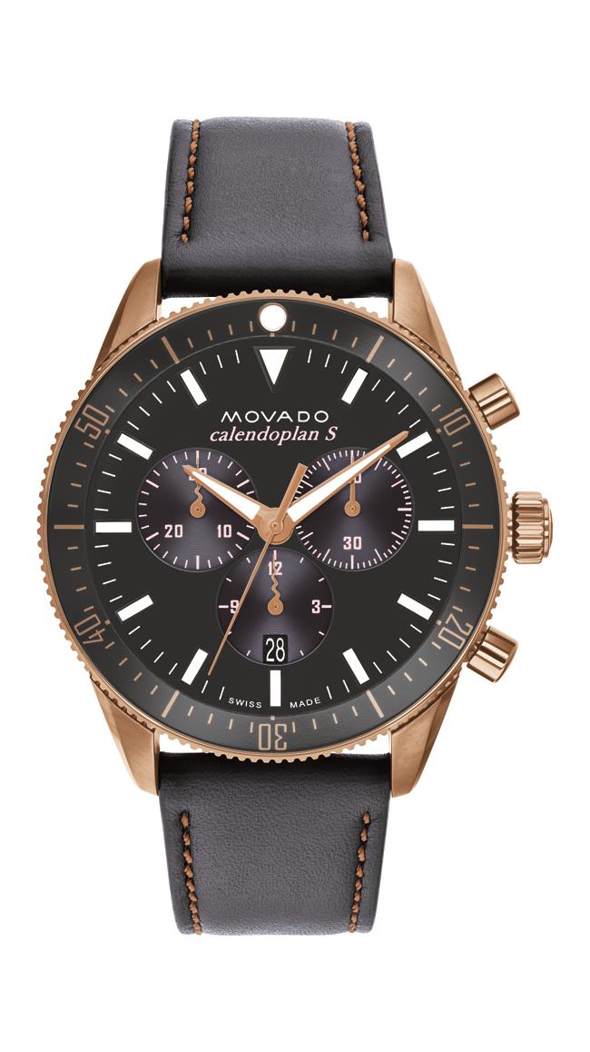 Movado Heritage Gents. Gold Plated Broze IP Steel Case. Grey Leather Strap. Grey Dial.