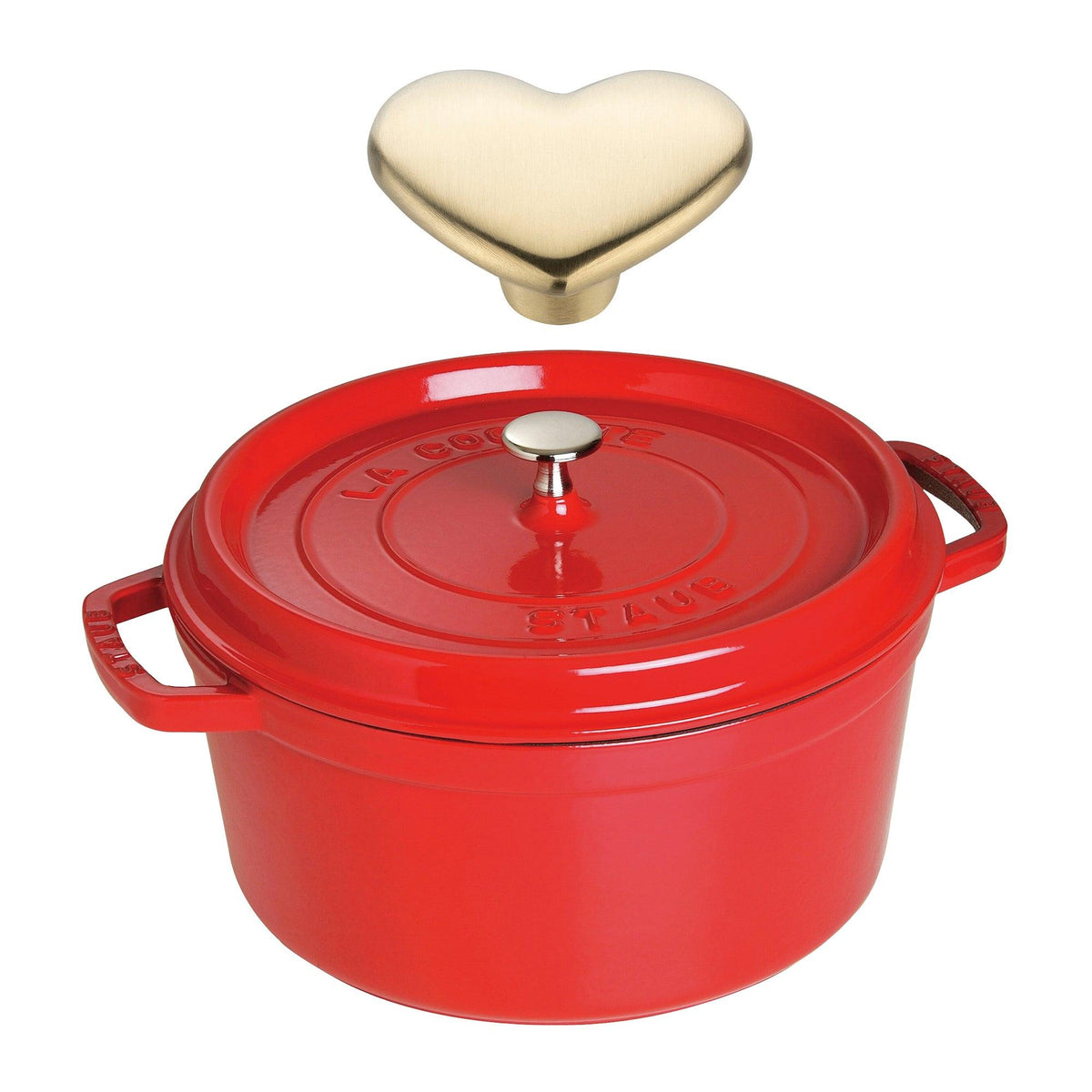 Staub 7qt Cast Iron Round Dutch Oven w/ Heart Knob Cherry