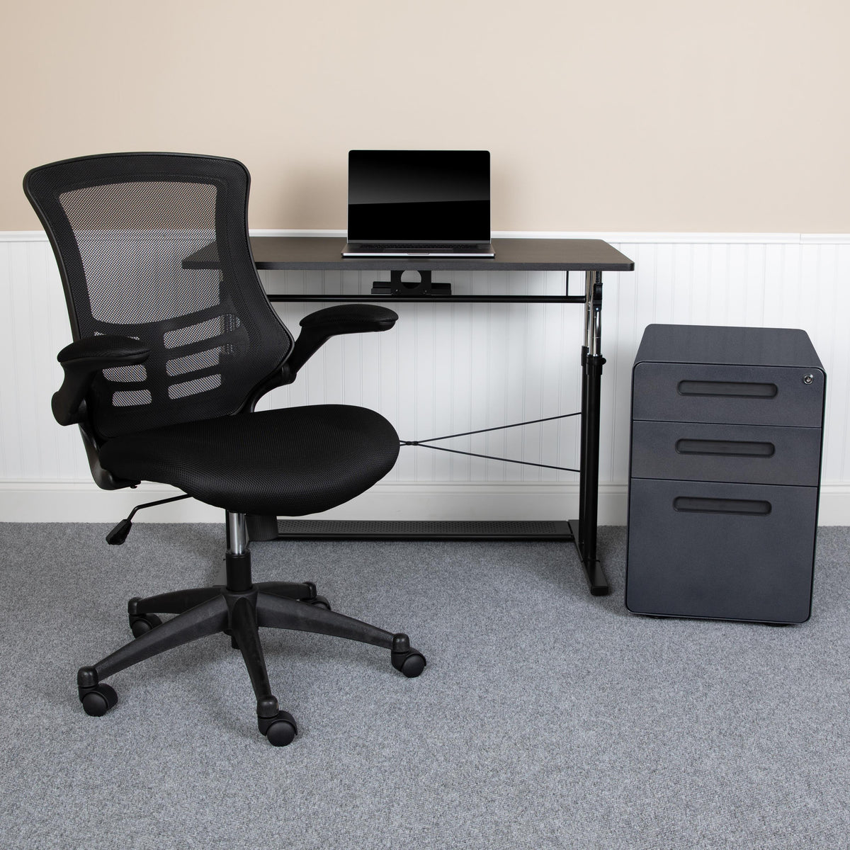 Flash Furniture Office Set-Adjustable Computer Desk, Ergonomic Mesh Office Chair, Filing Cabinet
