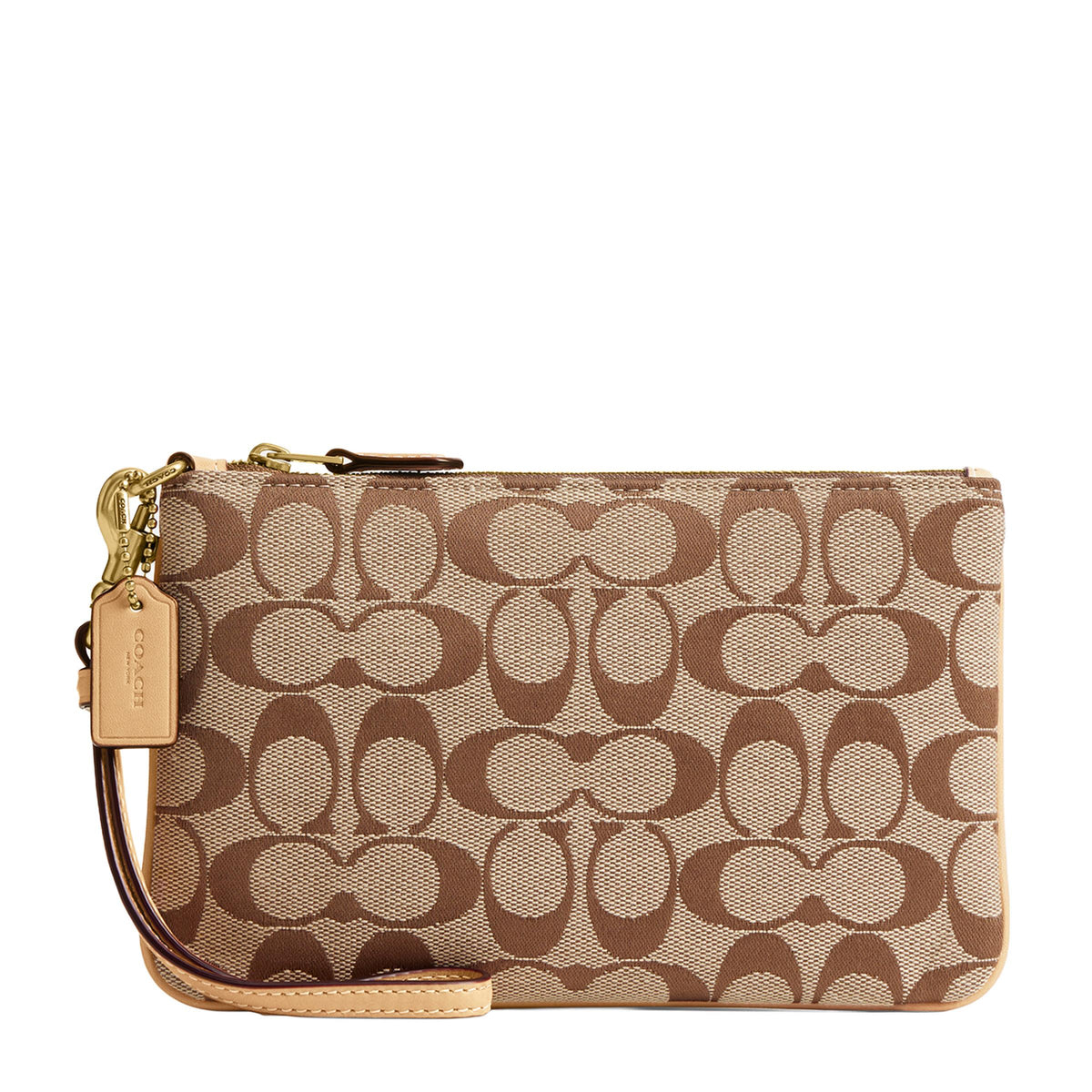 COACH Signature Jacquard Essential Small Wristlet - Khaki/Brass