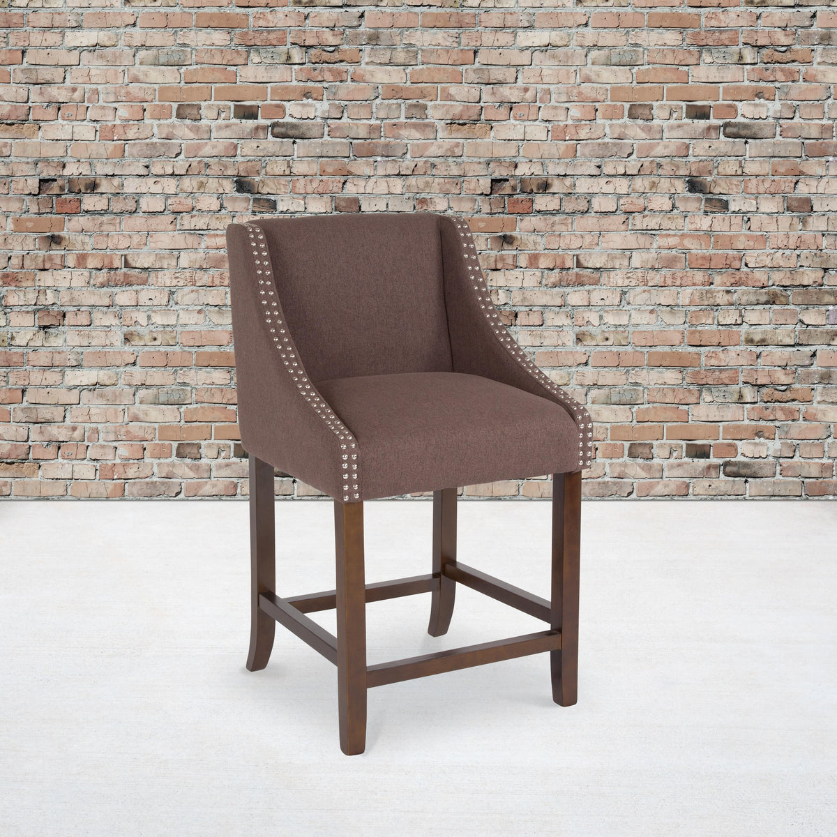 Flash Furniture 24"H Walnut Counter Stool with Accent Nail Trim - Dark Gray Fabric
