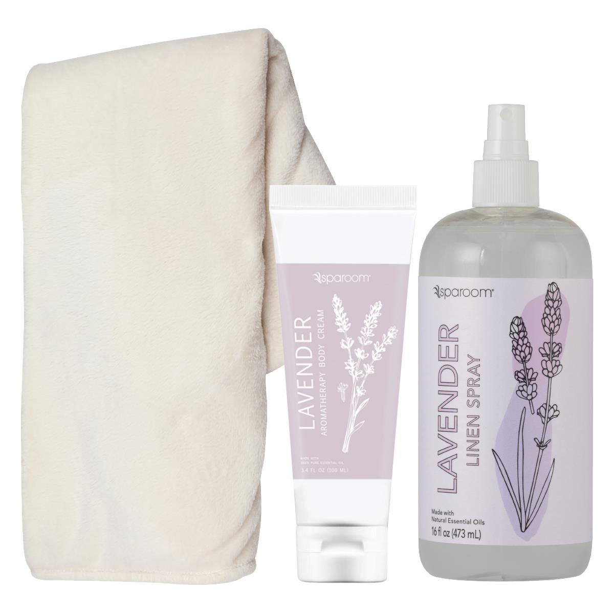 SpaRoom Blanket Kit Crean with Lavender Spray and Lotion
