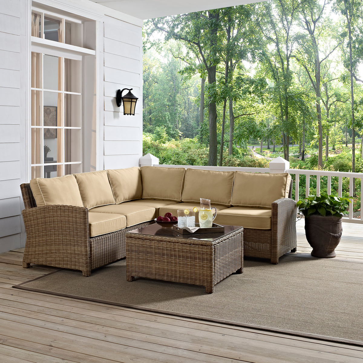 Crosley Outdoor Bradenton 4Pc Wicker Outdoor Sectional Patio Furniture Set