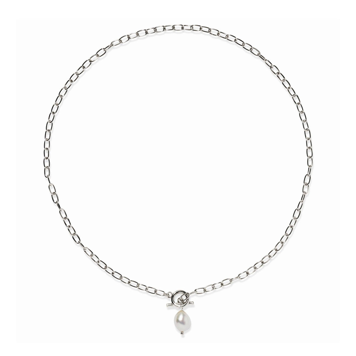 Jilco Paperclip Pearl Necklace Silver