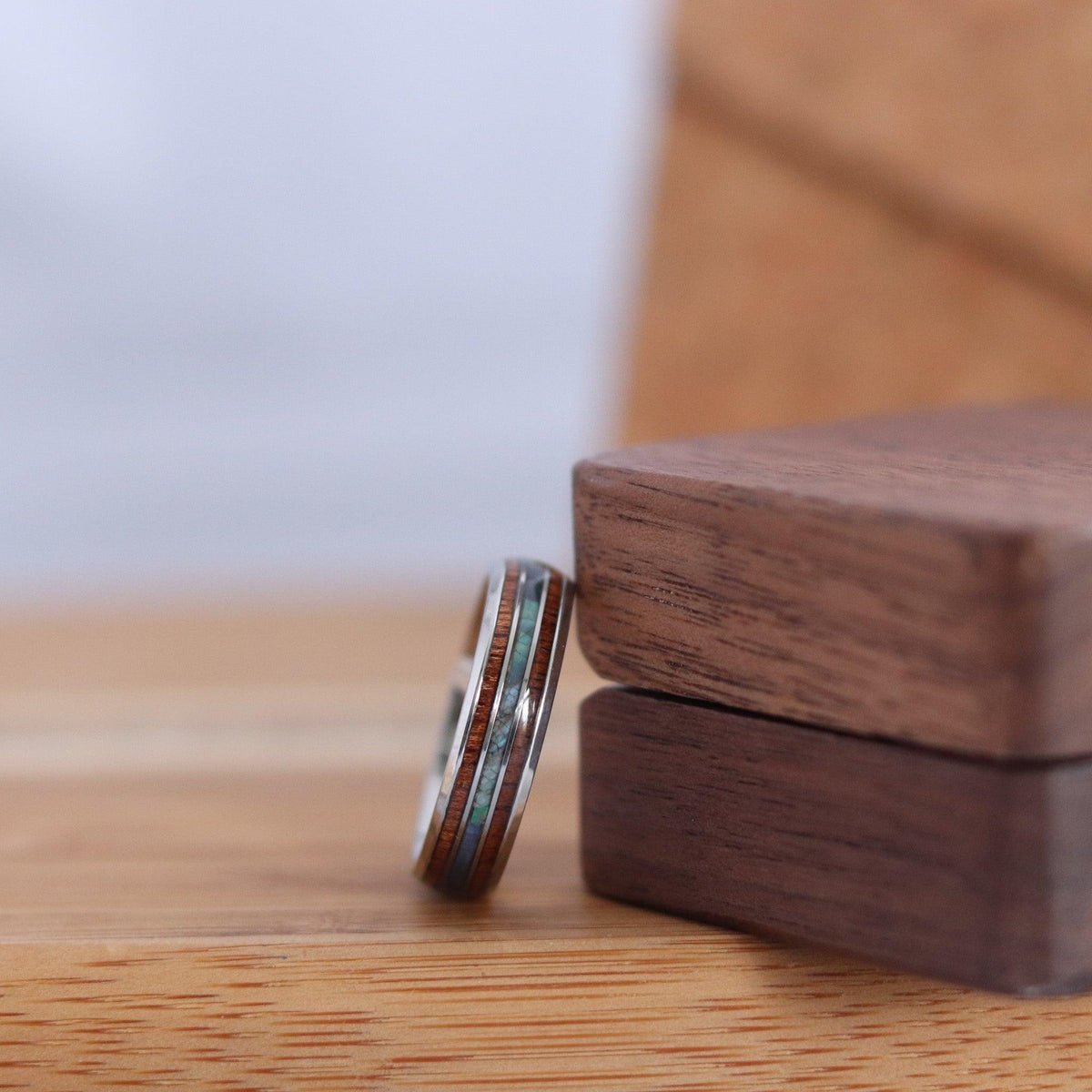 Joycoast Slim Argo - Stainless Steel & Koa Ring Size 8