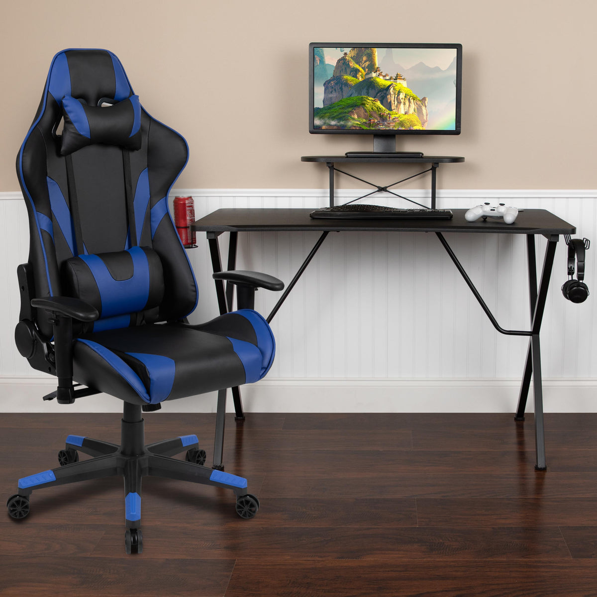 Flash Furniture Black Gaming Desk & Chair Set with Cup Holder, Headphone Hook, and Monitor Stand