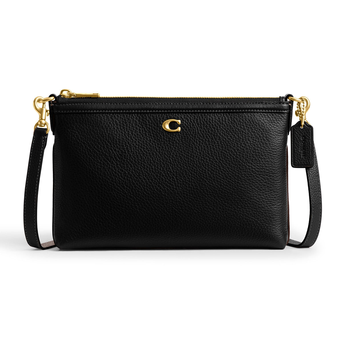 COACH Refined Pebble Leather Legacy Zip Top Crossbody - Black/Brass
