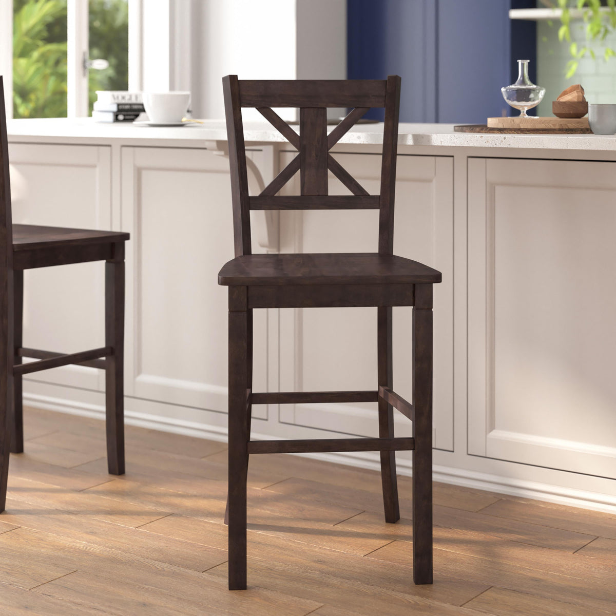 Flash Furniture Commercial Grade Wooden Bar Height Stool in Antique White Wash, Set of 2