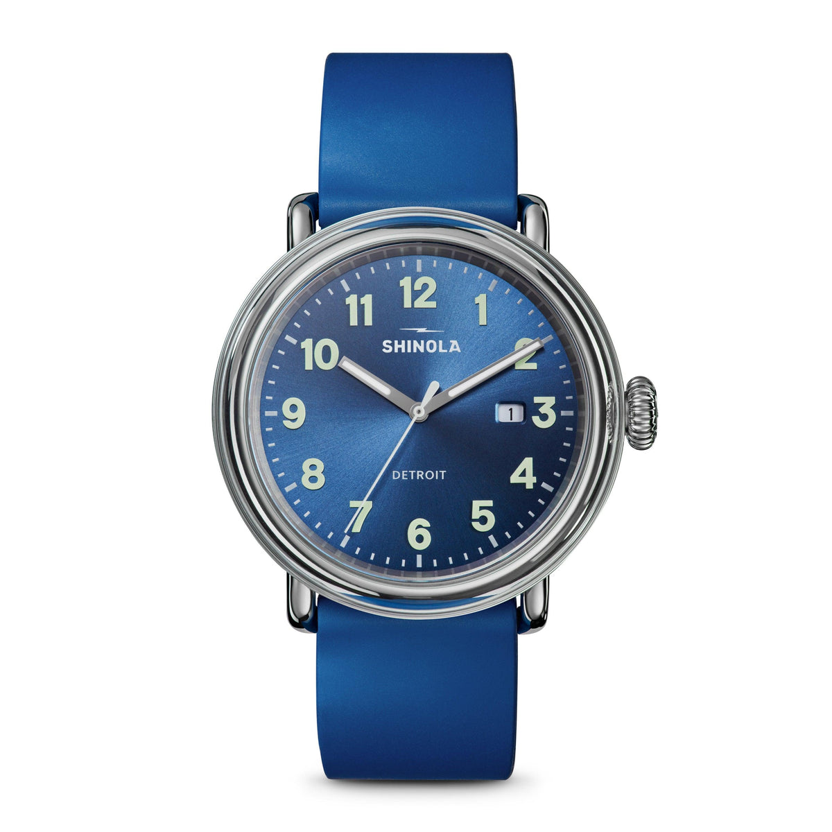 Shinola Detrola Blue Rubber Strap Watch Denim Blue Dial