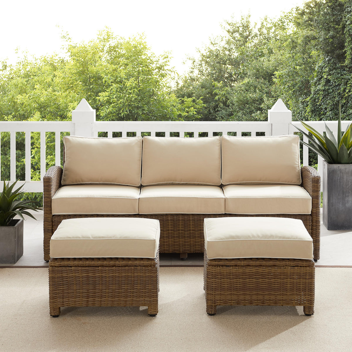 Crosley Outdoor Bradenton 3Pc Wicker Outdoor Sofa Patio Furniture Set