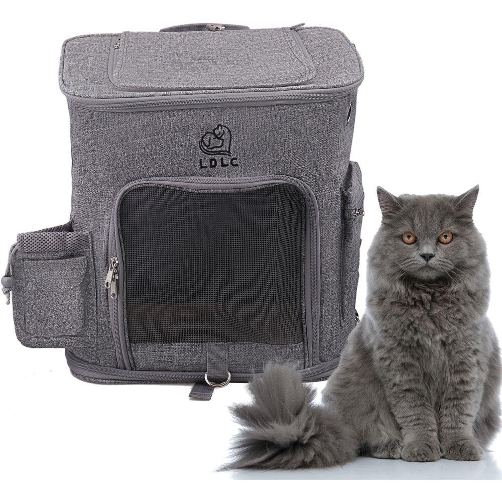 CRITTER SITTERS Pet Backpack for 22 Lbs. Dogs and Cats with Suitcase Strap and Storage Pockets, Gray