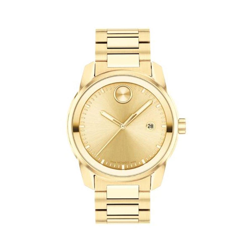 Movado Mens BOLD Verso Gold-Tone Stainless Steel Watch Gold Dial