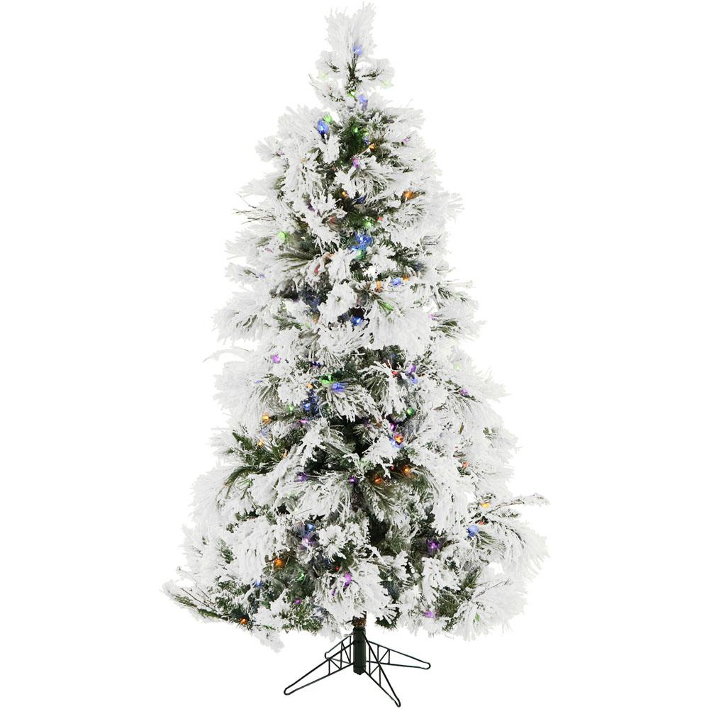 Fraser Hill 6.5-Ft. Frosted Fir Snowy Artificial Christmas Tree with Multi-Color LED String Lighting and Holiday