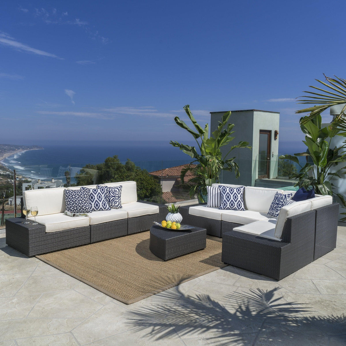 Stark Home Santa Cruz Outdoor 8Pc Wicker Sofa Set W/ Cushions
