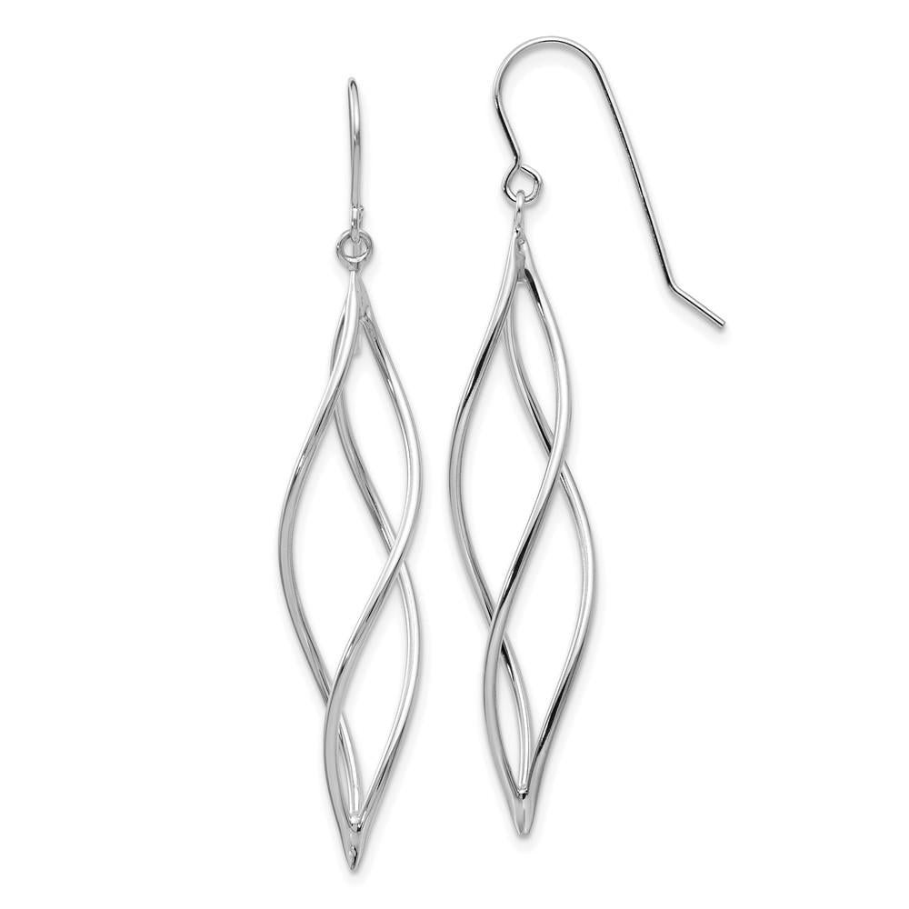 Distinctive 14k White Gold Polished Long Twisted Dangle Earrings