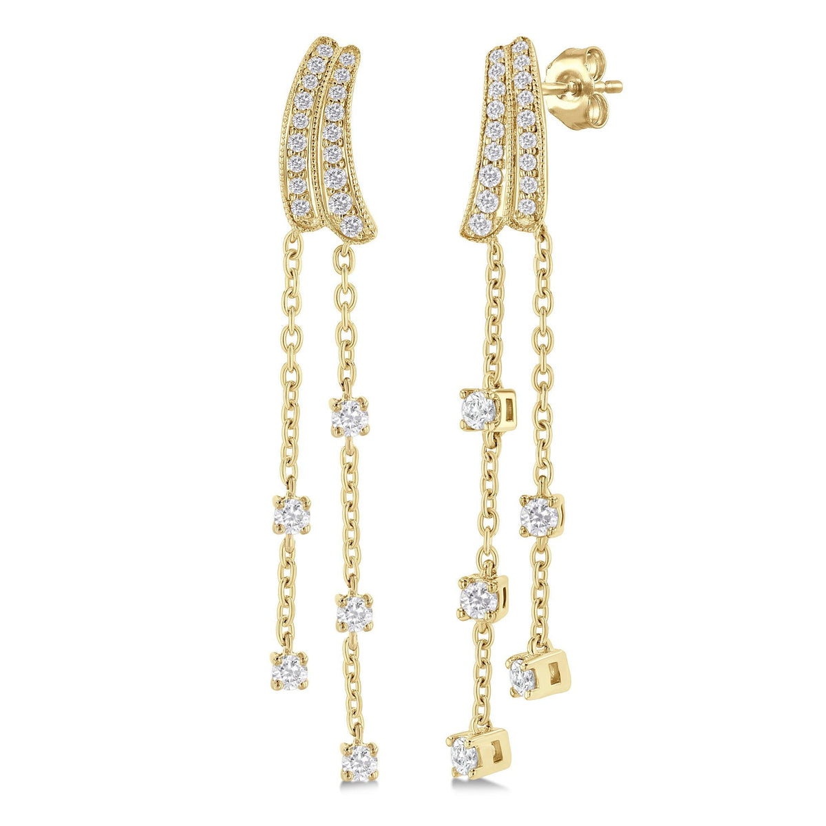 Jilco Diamond Chain Dangler Long Earrings Gold