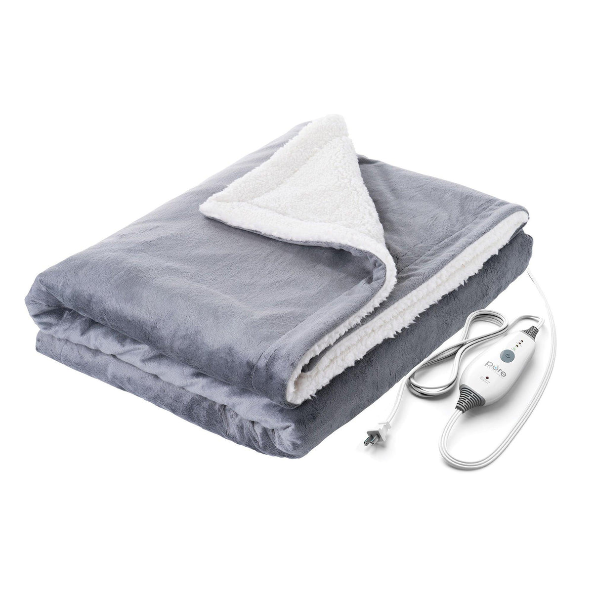 Pure Enrichment PureRelief Plush Heated Throw Blanket Gray