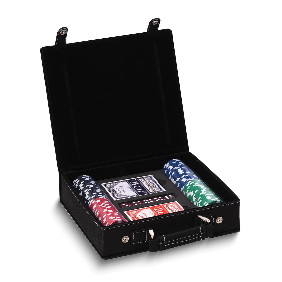 Distinctive Gifts Black Leatherette Case 100 Clay Chips/2 Card Decks/5 Dice Poker Set