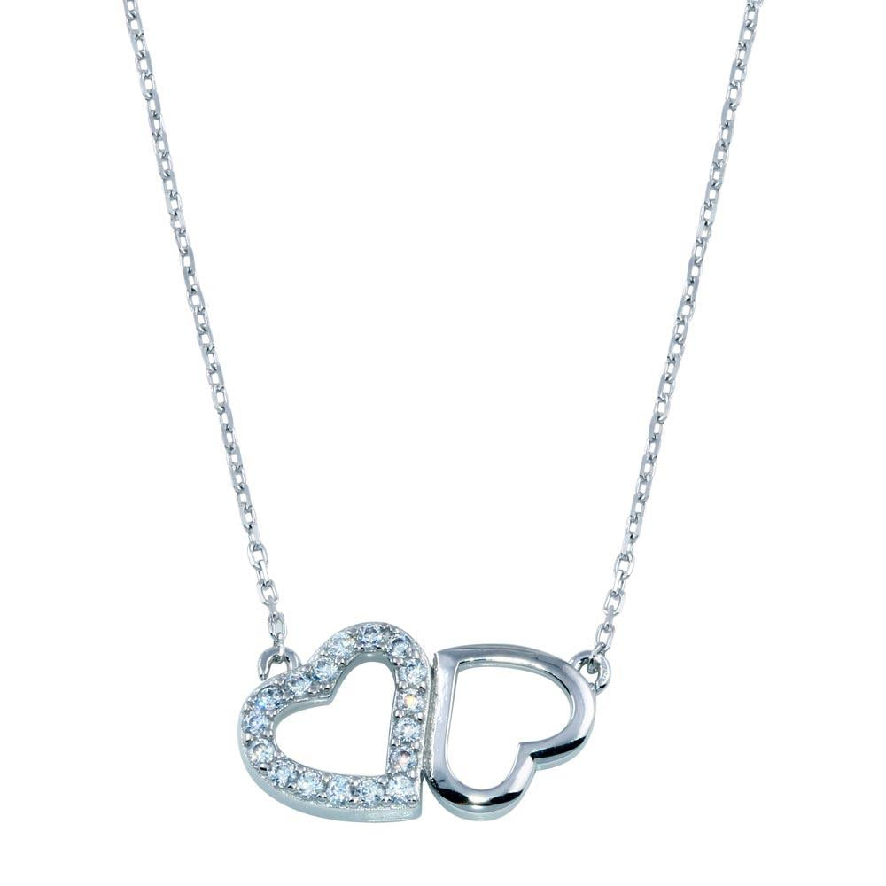 PARIKHS Rhodium Plated CZ Twin Hearts Necklace in 925 Sterling Silver
