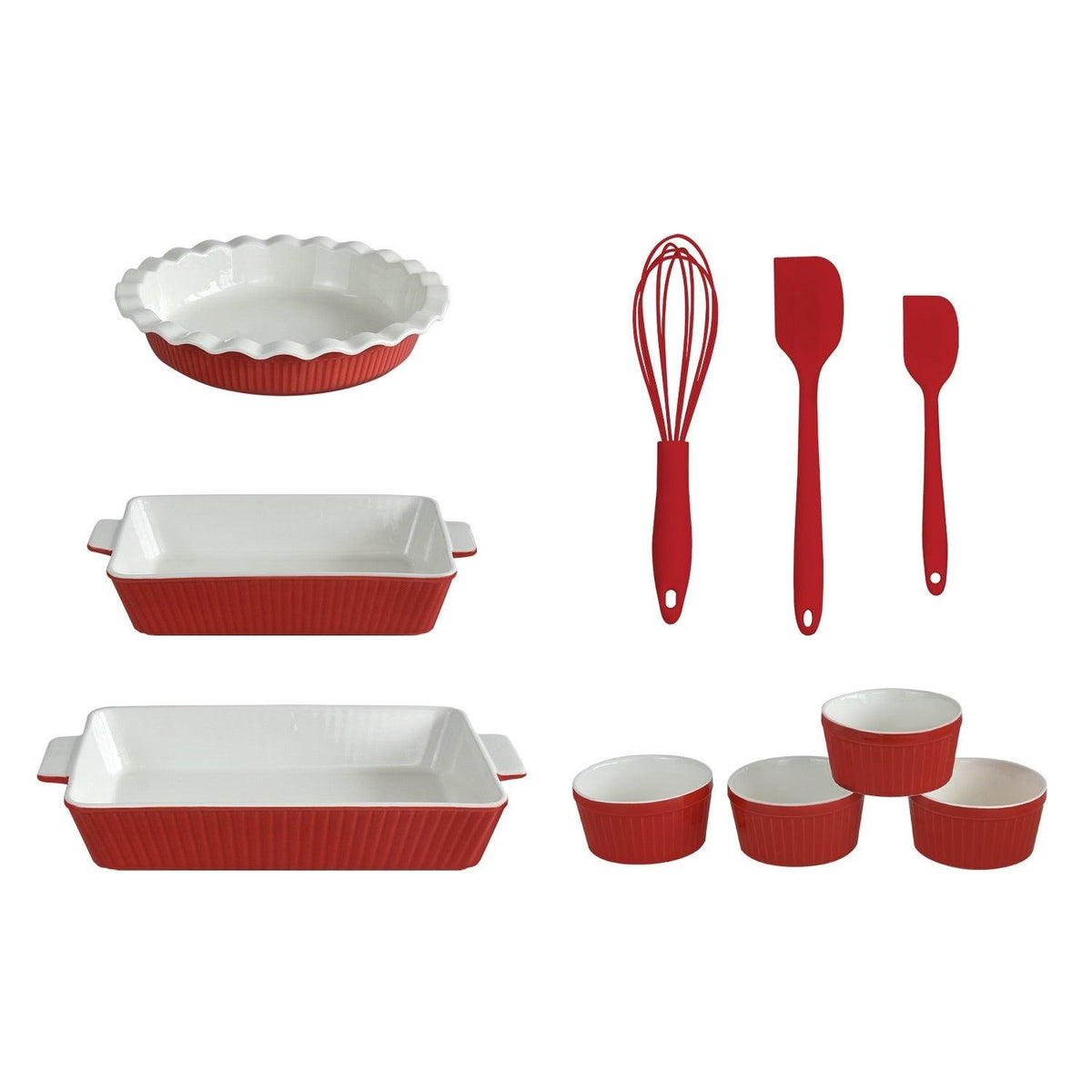 Gourmet Edge 10pc Ceramic Stoneware Baking Set Holiday Red