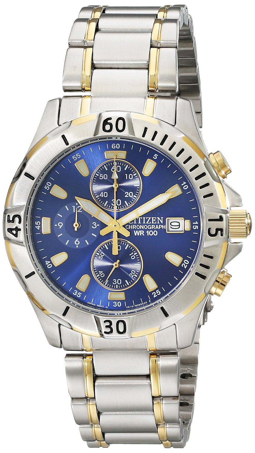 Citizen Mens Quartz Chronograph Two-Tone Stainless Steel Watch Blue Dial