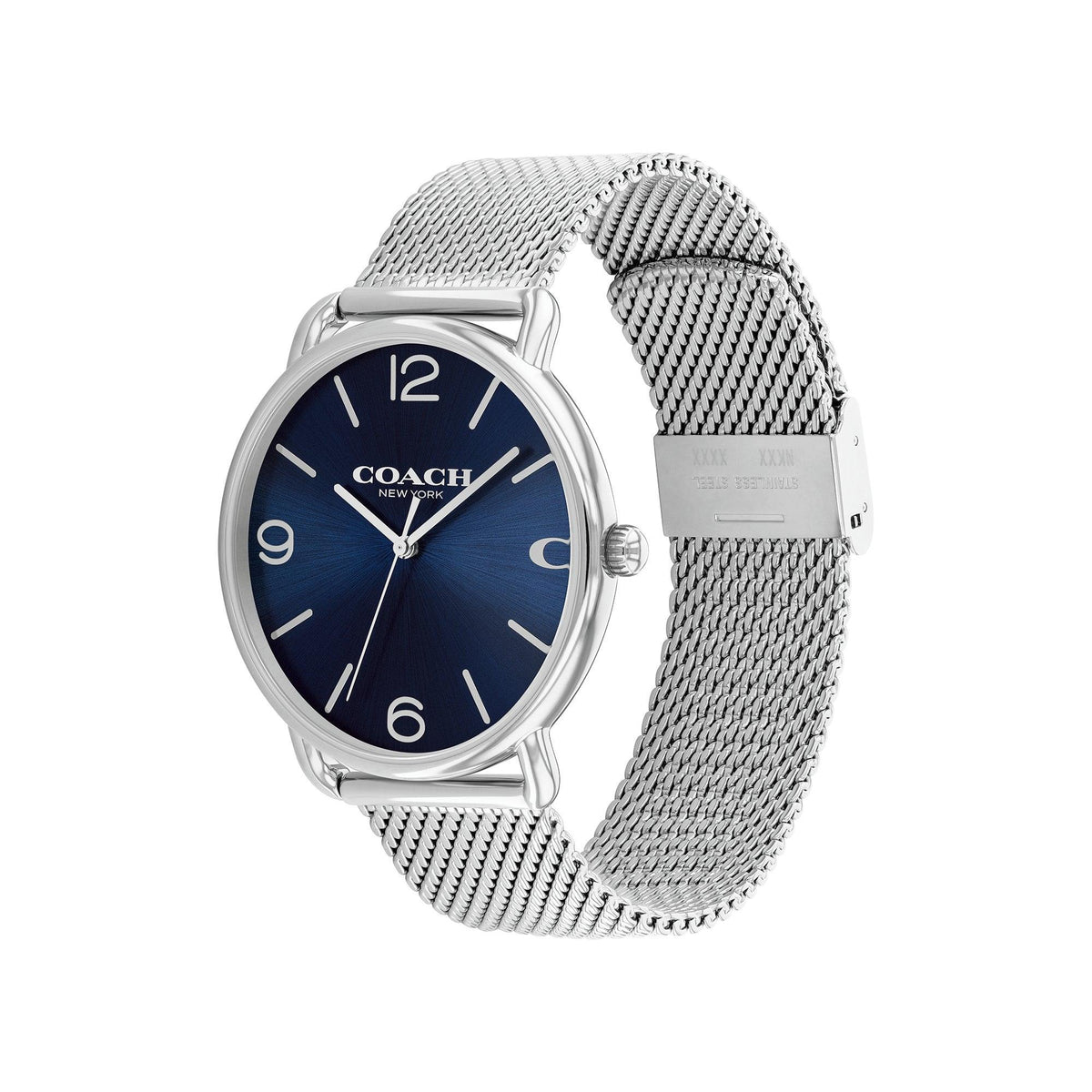 Coach Men's Elliot Silver-Tone Stainless Steel Mesh Watch Navy Dial