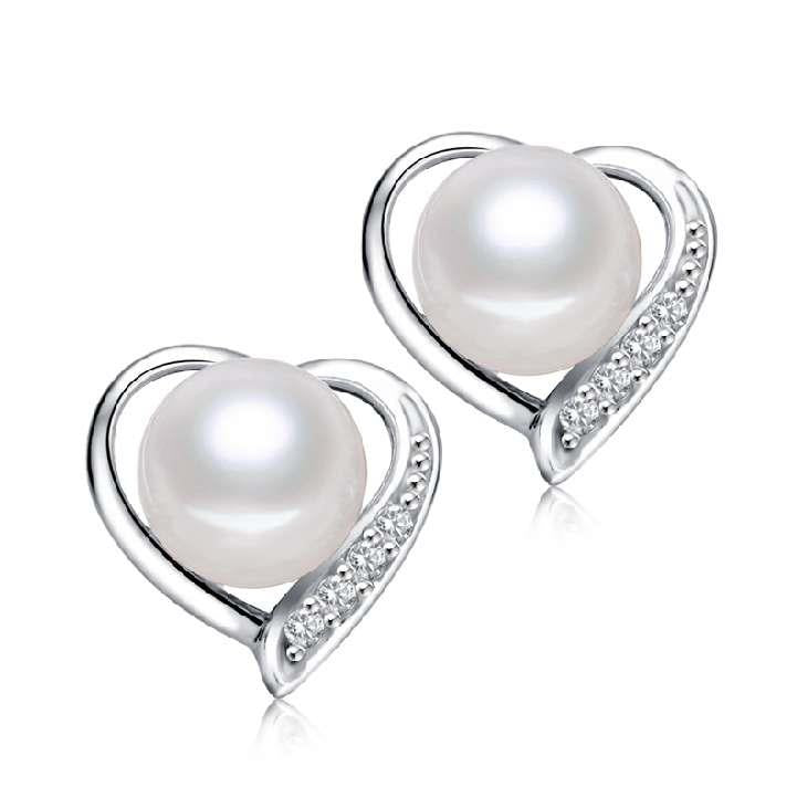 Completely Bella Sterling Silver Heart with Pearl & CZ Earrings