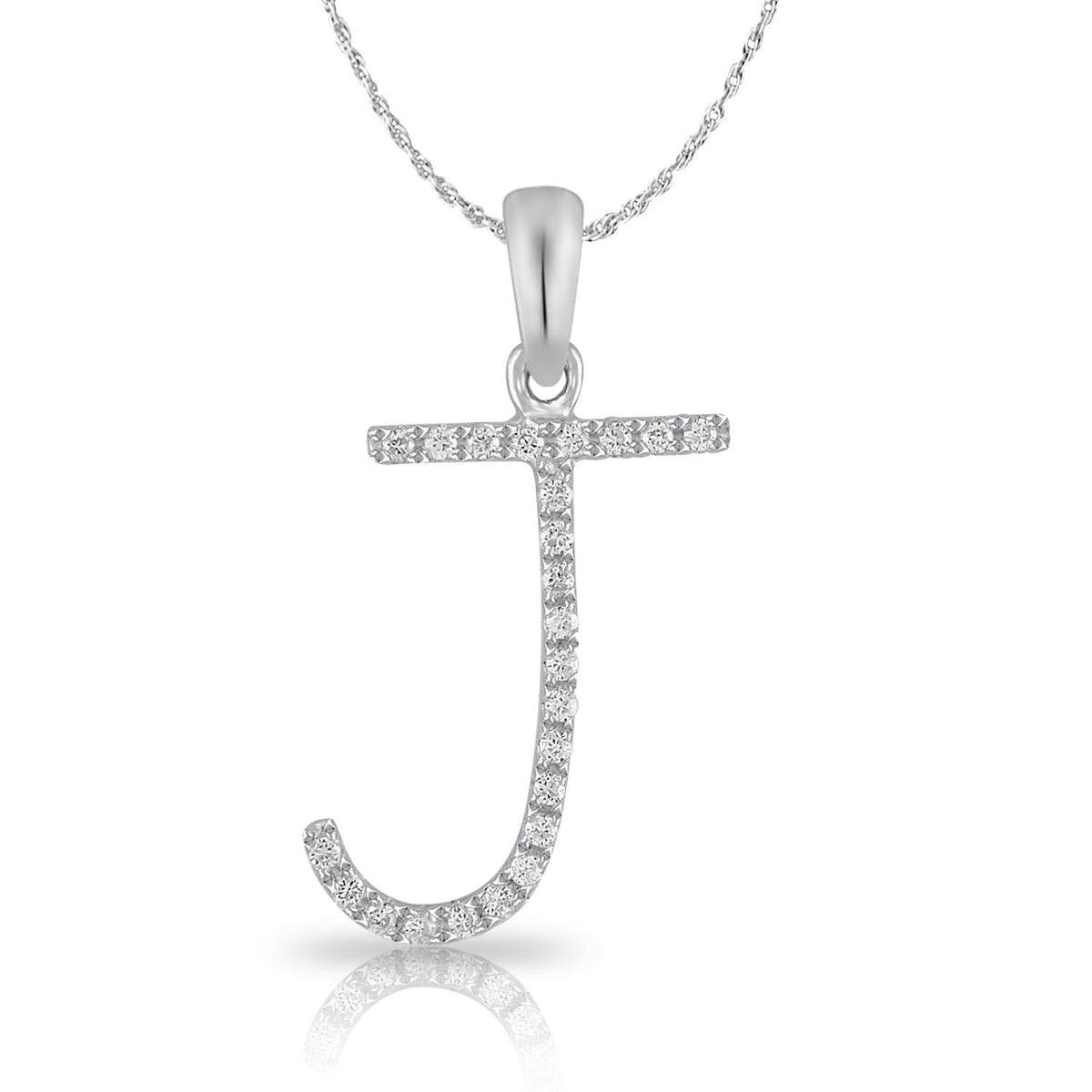 PARIKHS Diamond Initial Pendant Alphabet 'J' in 10K White Gold 0.10 ct , IJK color - I3 clarity
