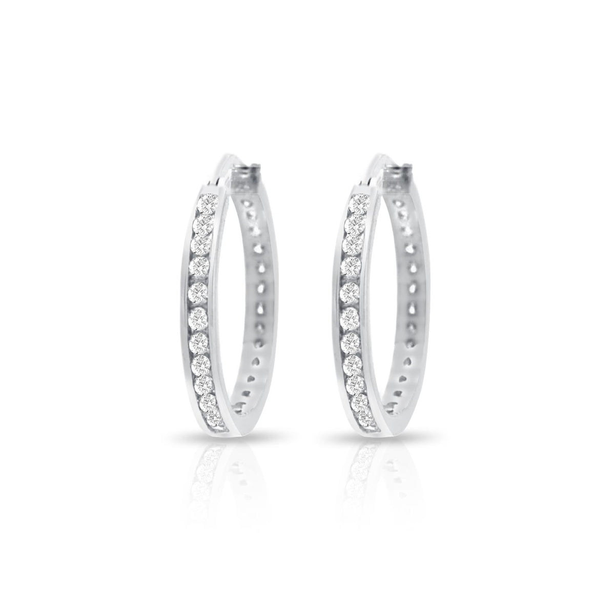 PARIKHS Rhodium Plated Round Clear CZ Hoop Earrings in 925 Sterling Silver-25MM