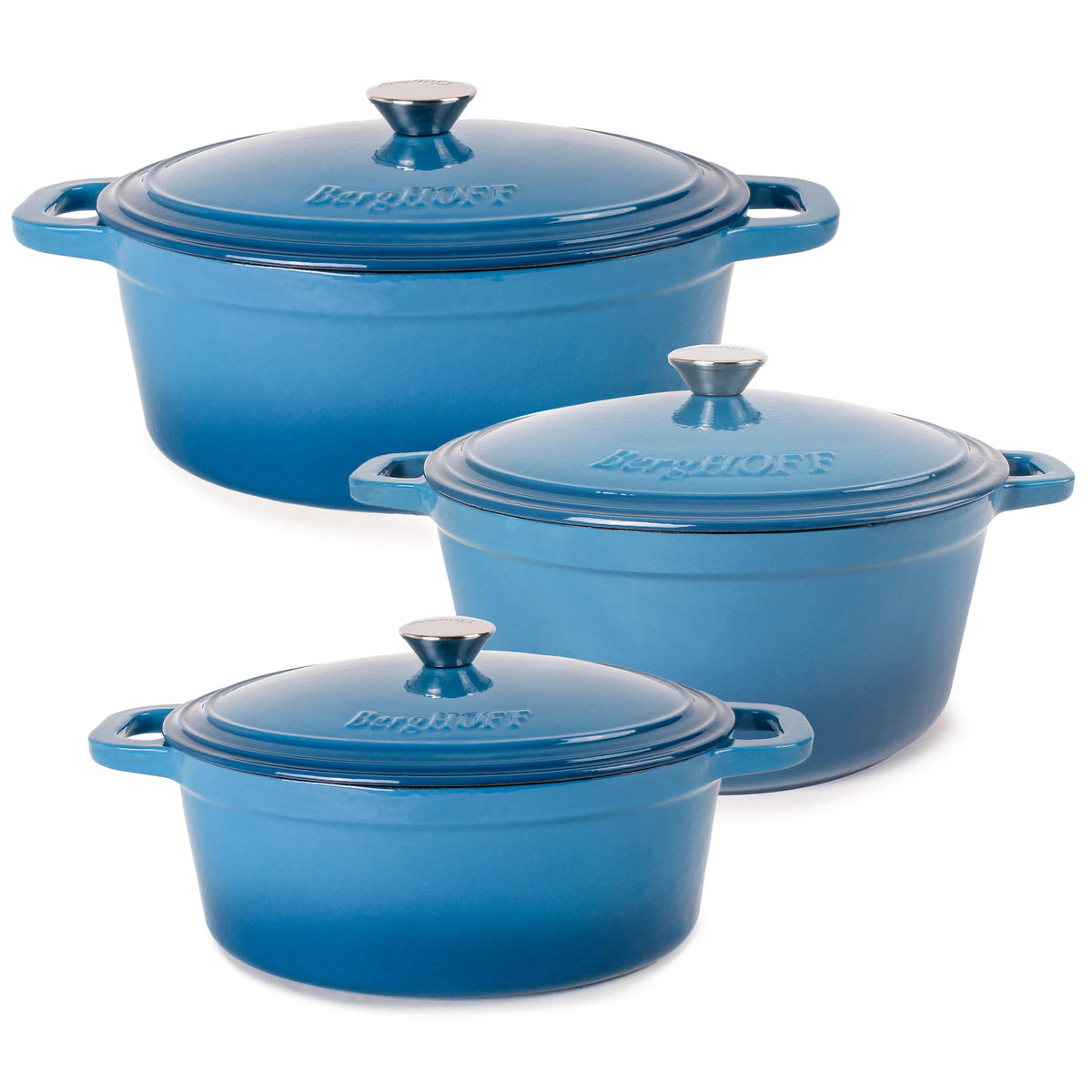 BergHOFF Neo 6pc Cast Iron Dutch Oven Cookware Set with Lids, Blue