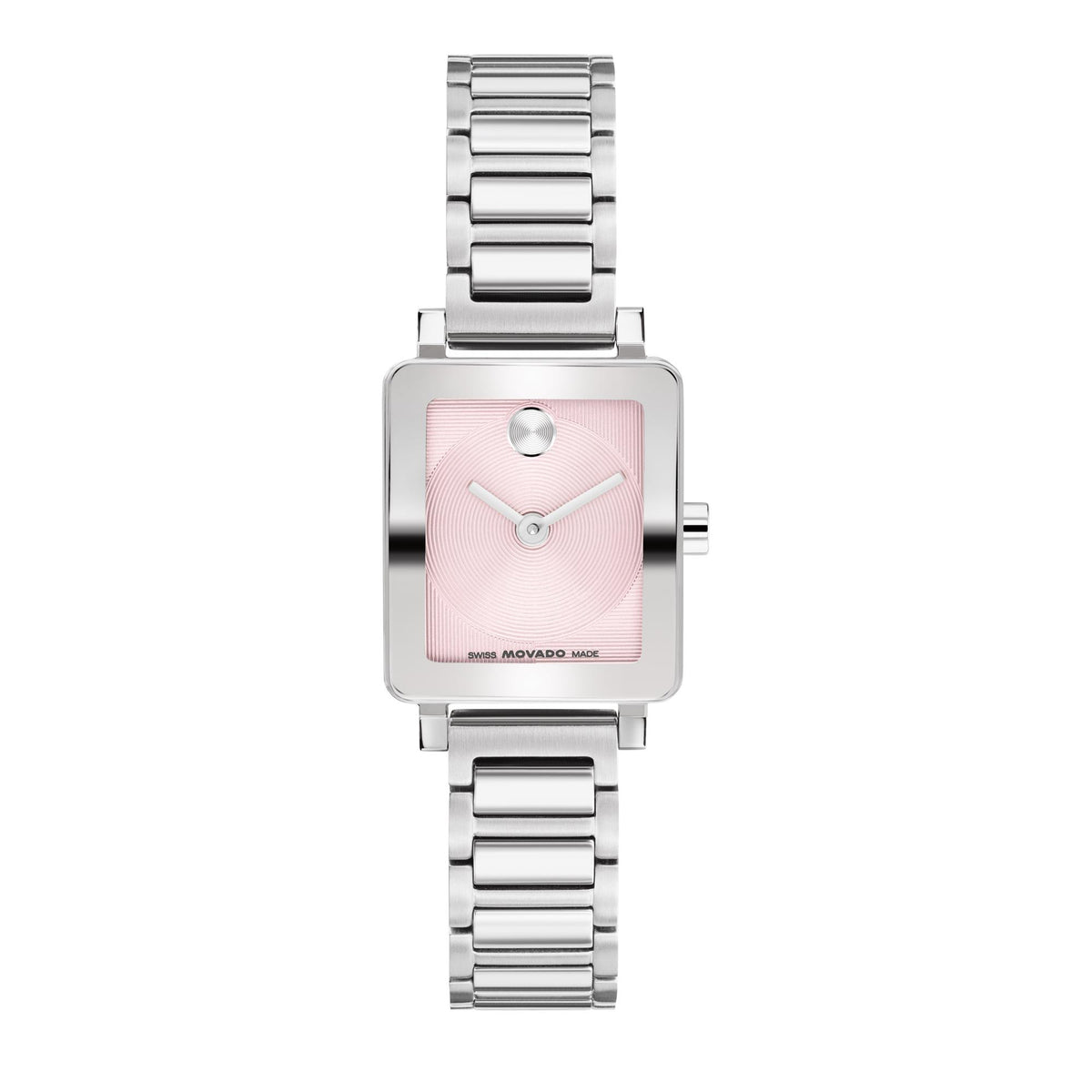 Movado Bold Evolution 2.0 Mini Tank. Stainless Steel case and bracelet. Light Pink micotextured Dial