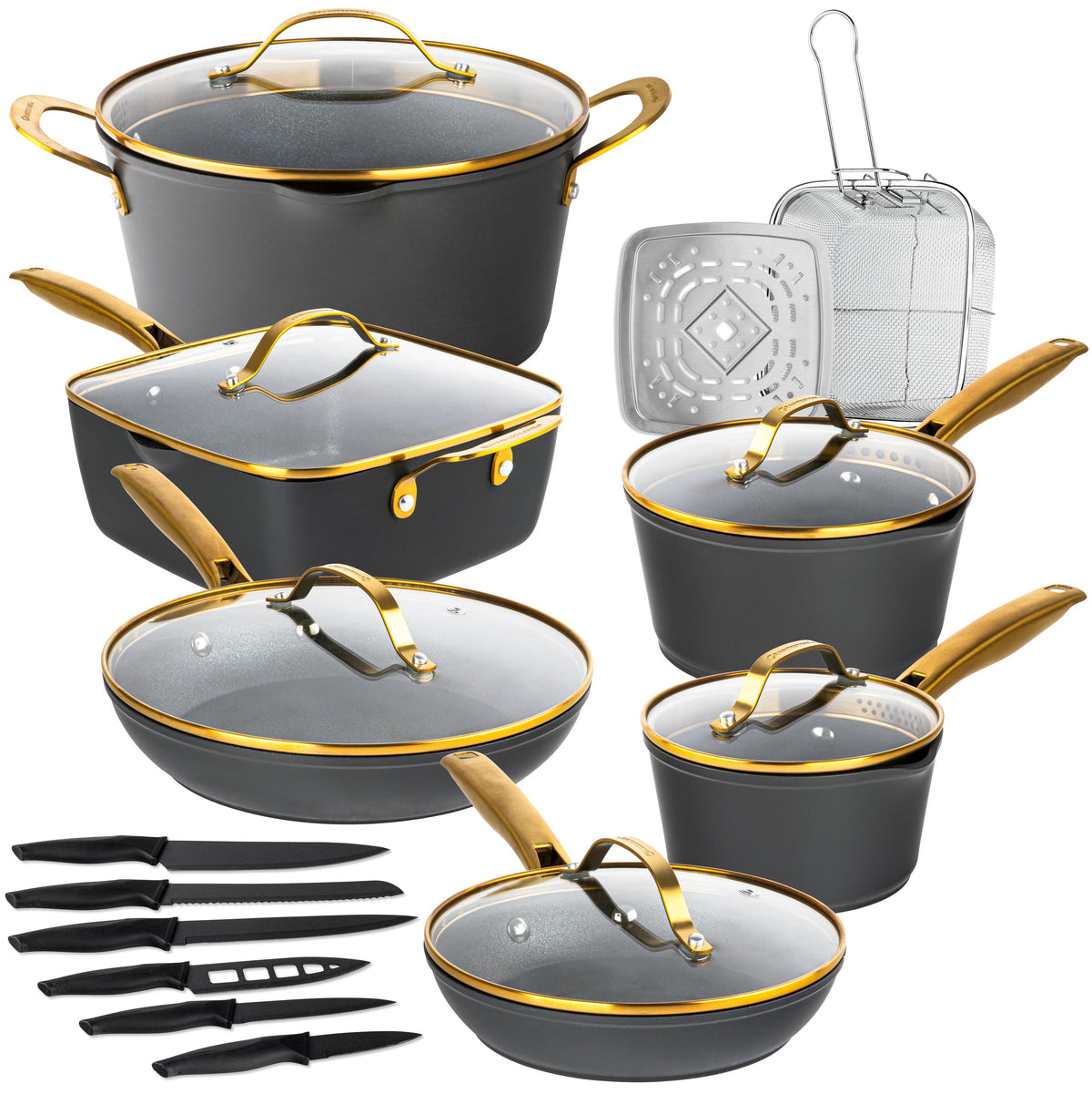 GraniteStone Cookware Armor Max Cookware and Knives Set Size 20 Pieces