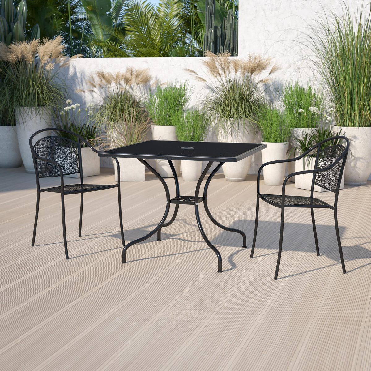 Flash Furniture 35.5" SQ Lt Gray Indoor-Outdoor Steel Patio Table-Umbrella Hole