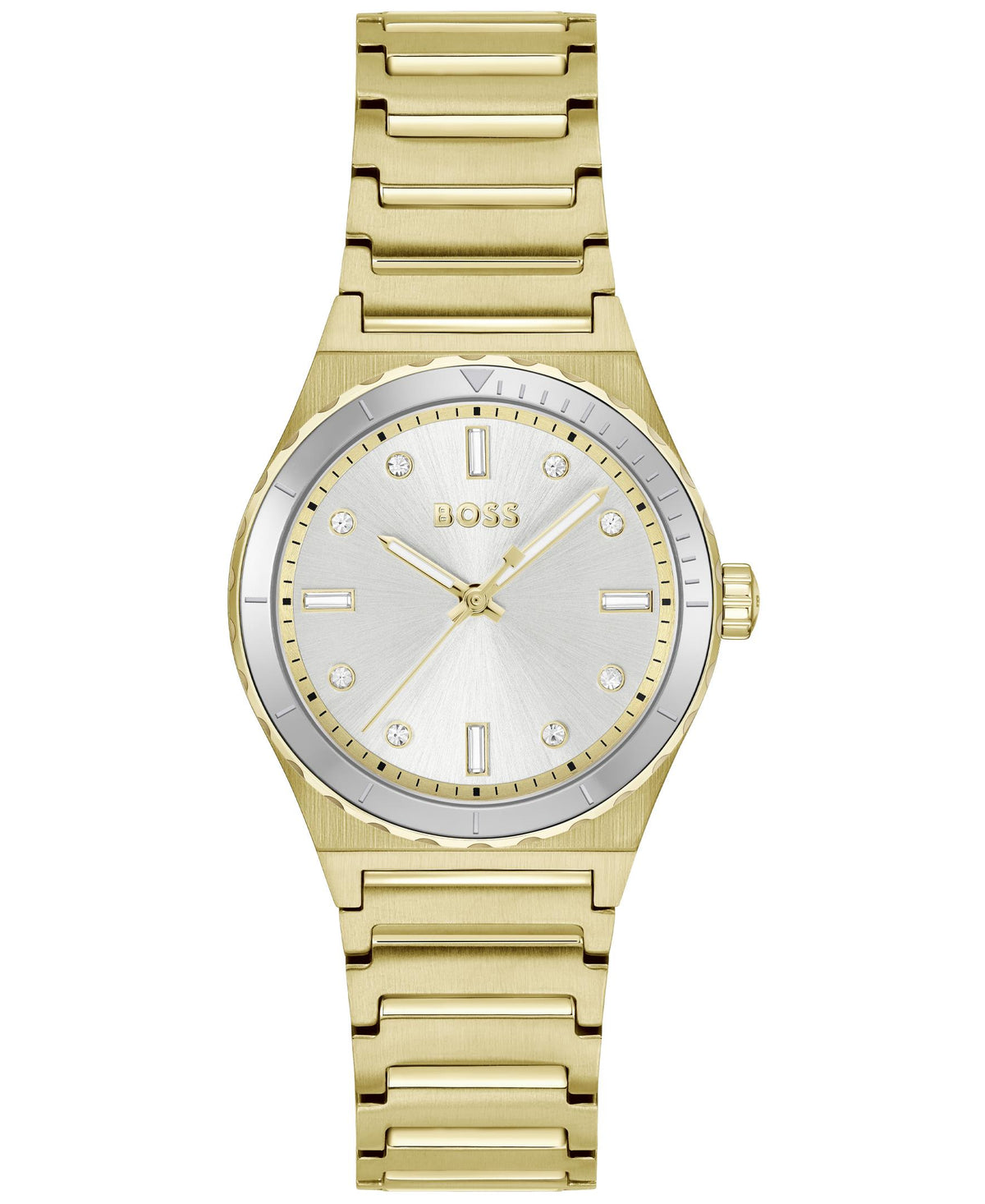 HUGO BOSS Boss Candor Ladies. Yellow Gold IP Case & bracelet. Silver White Dial.