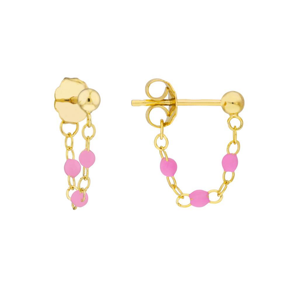 HAWLEY ST 3 Beads Lt.Pink Enamel Front to Back Earrings